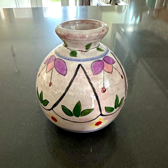 Other - Floral Ceramic Vase with Hand-Painted Design